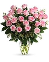 24 Pink Roses Vased size,  inches height and  inches wide.