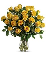 24 Yellow Roses Vased size,  inches height and  inches wide.