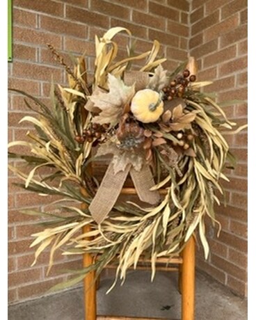 Natural Fall Wreath with Pumpkins Dried Flowers
