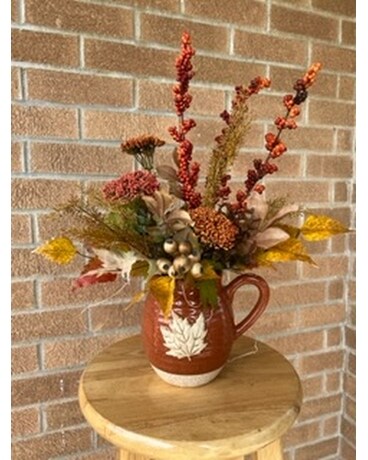 Burnt Orange Pitcher Dried Flowers