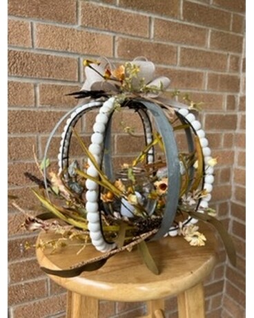 Galvanized and Wood Bead Pumpkin Dried Flowers