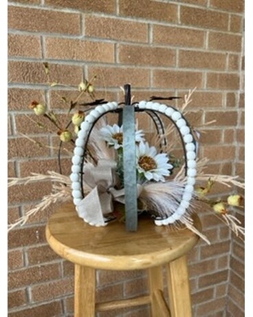 Galvanized Tin and Wood bead Pumpkin Dried Flowers