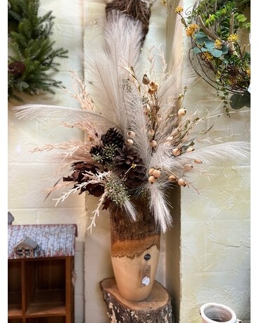 Dried Bququet in Handcrafted Wood Vase Dried Flowers