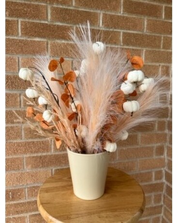 Dried with White Pumpkin Vase Dried Flowers