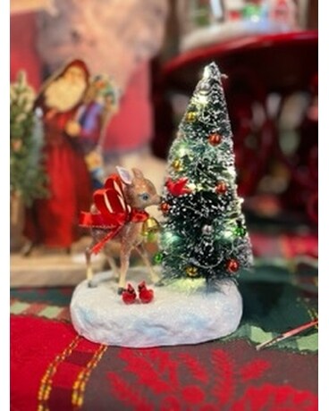 Sweet Sparkly Deer with Lighted Tree Gifts