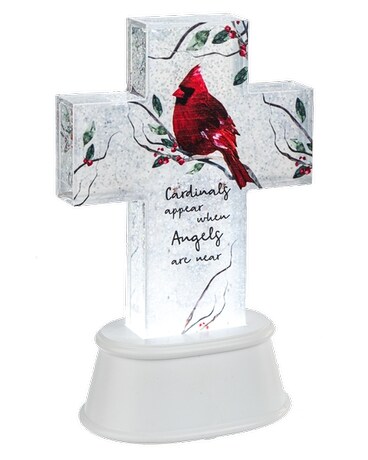 LED Light Up Cardinal Cross Figurine Gifts