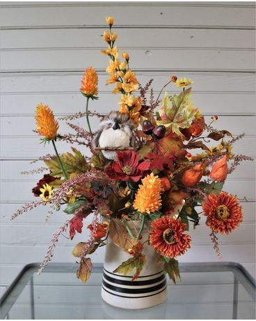 Fall Flowers with Owl Flower Arrangement