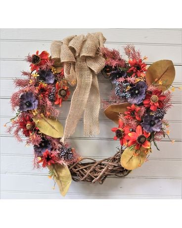 Fall Wreath with Burlap Bow Flower Arrangement