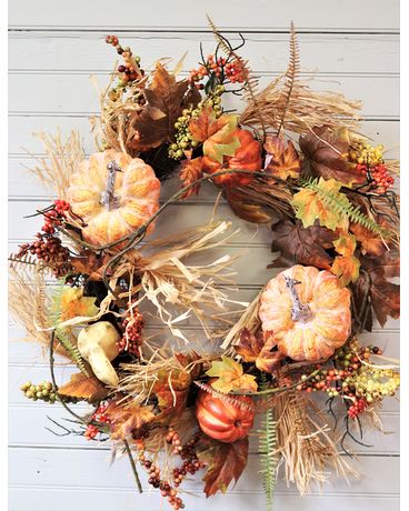Fall Wreath with Pumpkins Flower Arrangement