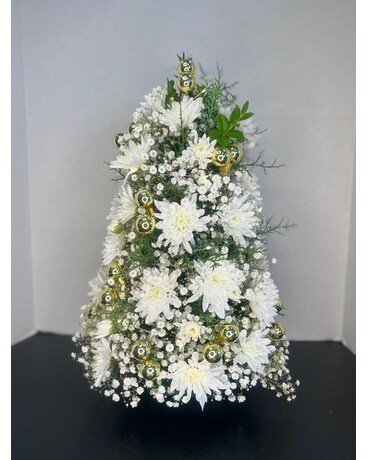 Snowy Christmas Tree Flower Arrangement