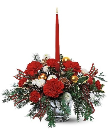 Single Red Taper Centerpiece Flower Arrangement