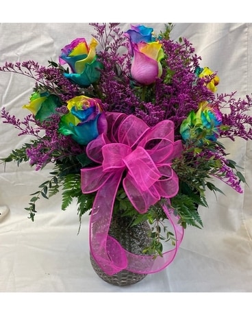 Rainbow Roses Flower Arrangement