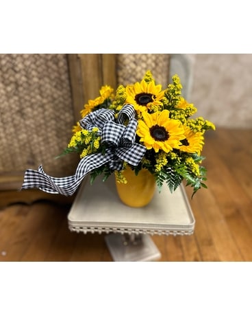 Gingham Sunflower Smiles Flower Arrangement