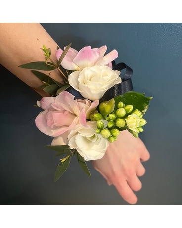 freesia and lisianthus wrist corsage Corsage