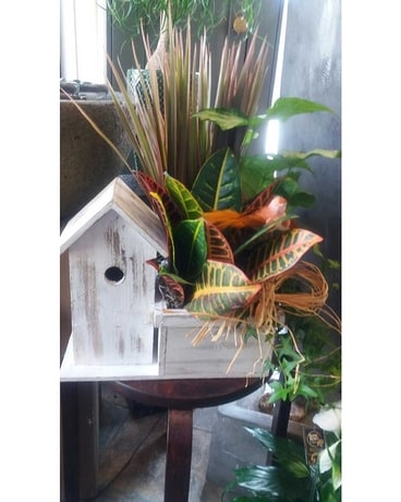 Charming Birdhouse Planter Flower Arrangement