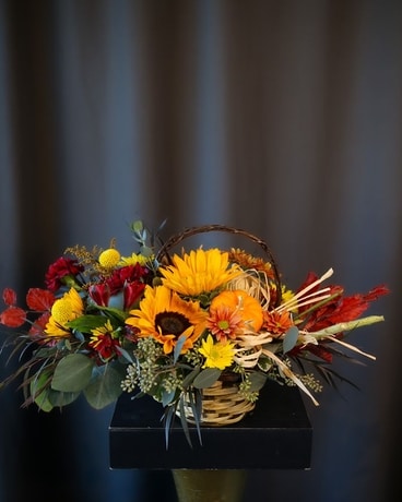 Grateful Gatherings Basket Flower Arrangement