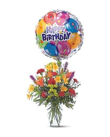 Birthday Flowers w Balloon Flower Arrangement