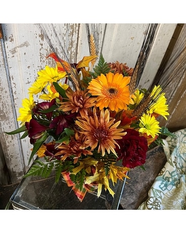 Pearson's Fall Market Mason Flower Arrangement