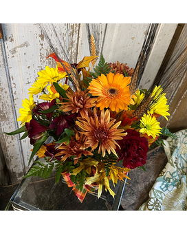 Pearson's Fall Market Mason Flower Arrangement