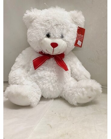 10” White Bear Flower Arrangement