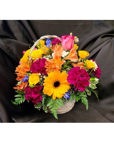Cheery Rose Basket Flower Arrangement
