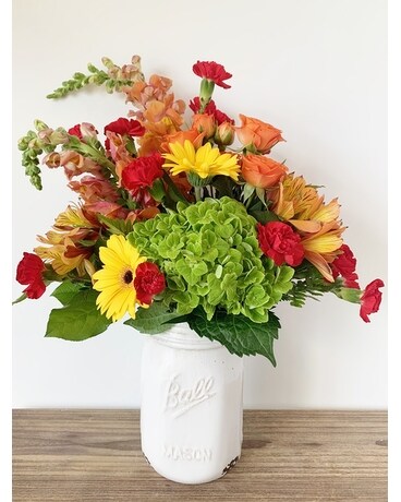Mason Jar of Fall Flower Arrangement