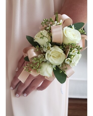 White Spray Rose Corsage Flower Arrangement