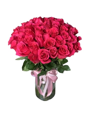 75 Hot Pink Roses Flower Arrangement