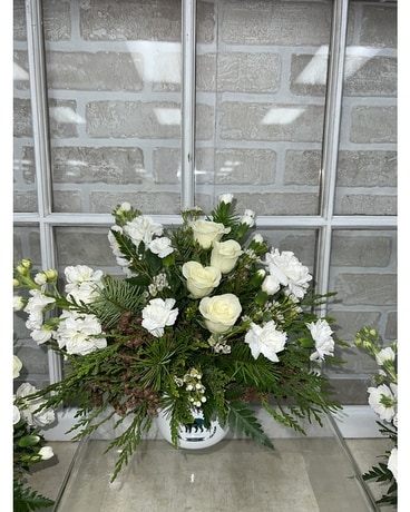 Elegant Winter Wonder Land Tin Flower Arrangement