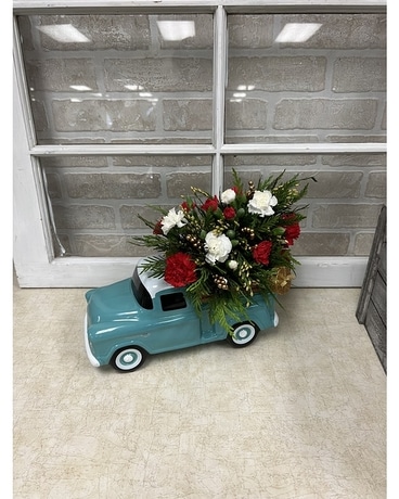 You Pick Christmas Tree Truck Flower Arrangement