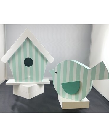 Striped Wooden Bird + Bird House Gifts