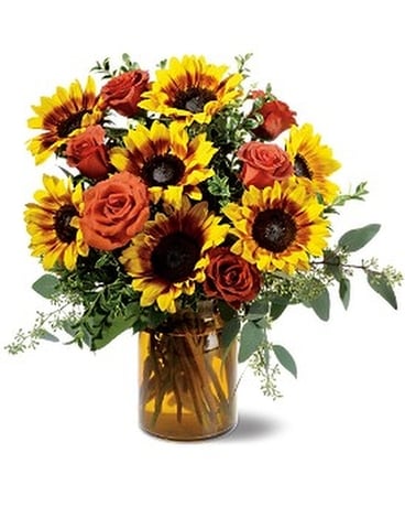 Rose and Sunflower Splendor Flower Arrangement