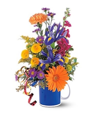 Cheerful Flowers in a Mug Flower Arrangement