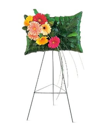 Uplifting Gerbera Pillow Funeral Arrangement