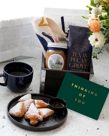 Healing Hugs Coffee & Beignet Comfort Crate Gift Basket