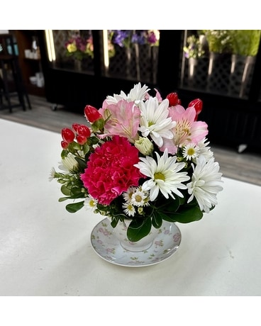 Romantic Floral Tea Cup and Saucer Flower Arrangement