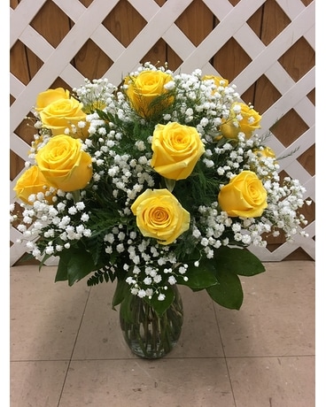 Yellow Roses with Baby's Breath Flower Arrangement