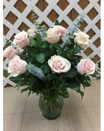 Pink Roses with assorted Foliage Flower Arrangement