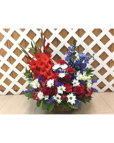 Red, White and Blue Basket Basket Arrangement