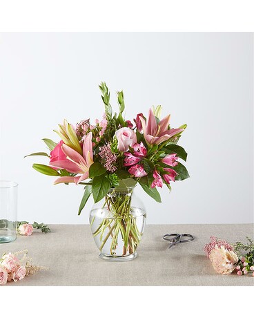 Pink Ribbon & dash Flower Arrangement