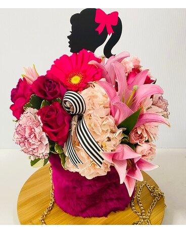 Barbie Pink bucket Bag Flower Arrangement
