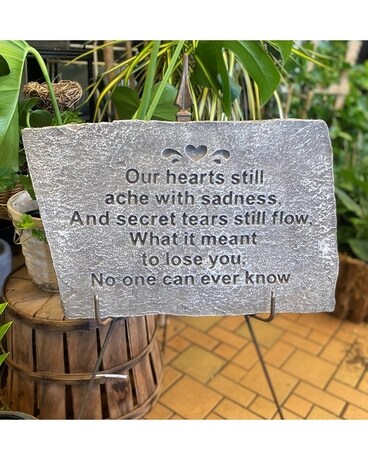 Cement Memorial Plaque Flower Arrangement