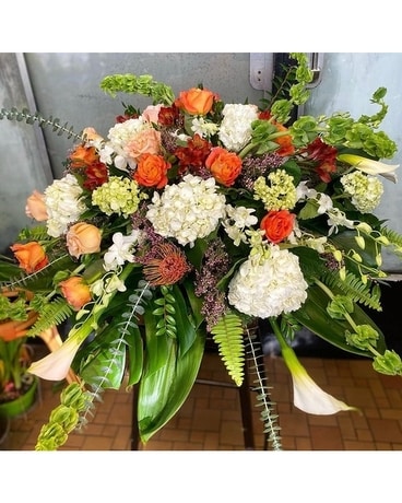 Coral Mixed Casket Flower Arrangement