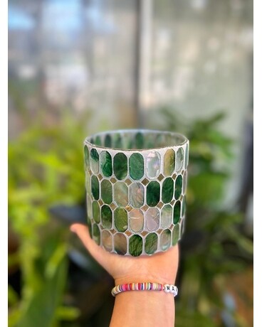 Green Mosaic Container Flower Arrangement
