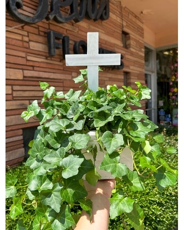 Homemade Wooden Cross Container: English Ivy Plant