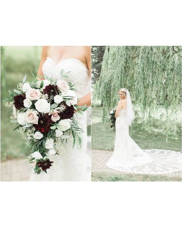 Burgundy & White Cascade Bouquet Wedding Arrangement