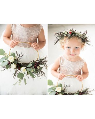 Burgundy, White & Greenery Flower Girl Wedding Arrangement