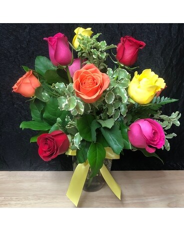 Colourfully Mixed Roses Flower Arrangement