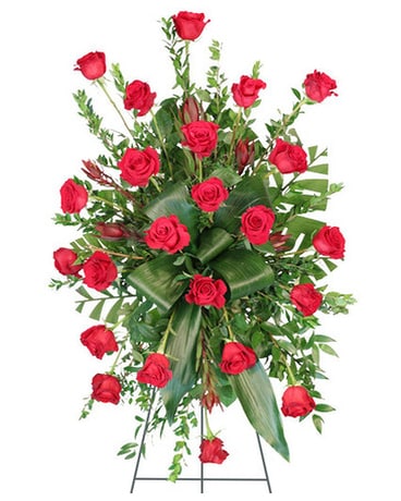 Lovely Red Rose Spray Funeral Arrangement