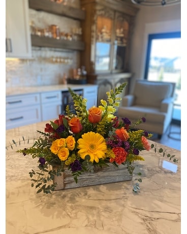 Summer wooden box Flower Arrangement